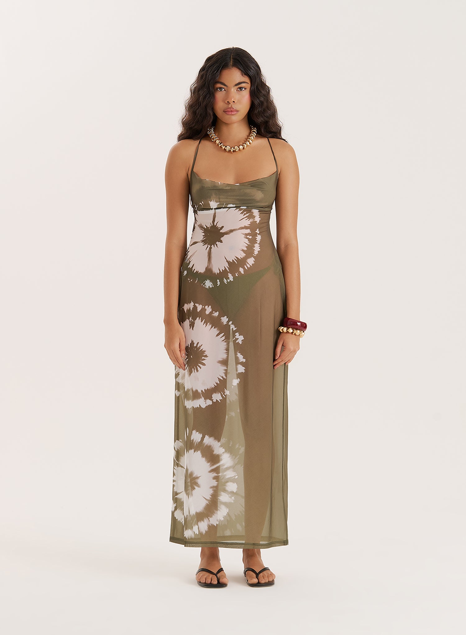 Green Tie Dye Mesh Maxi Dress- Solea