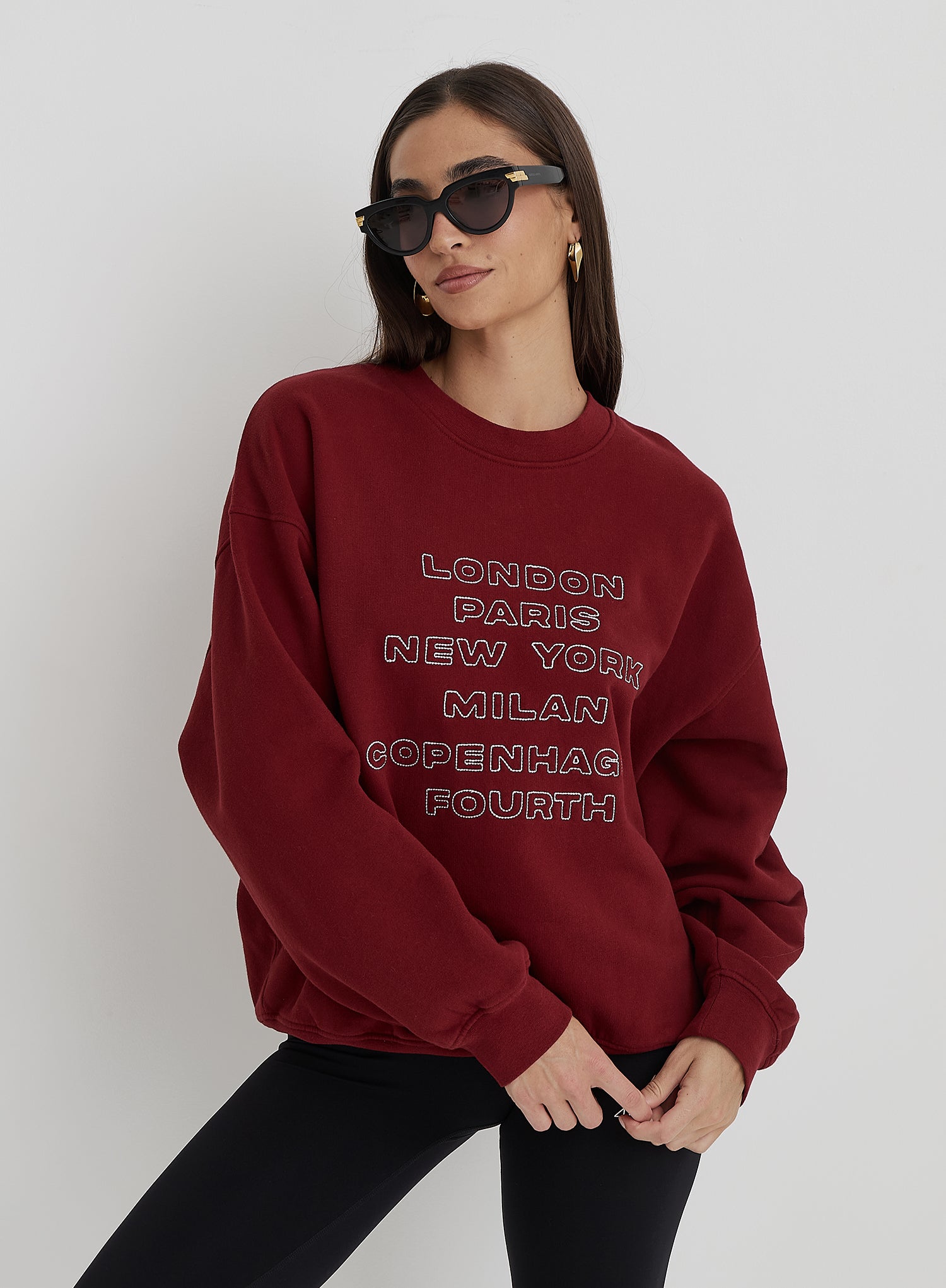 Burgundy oversized sweatshirt sale