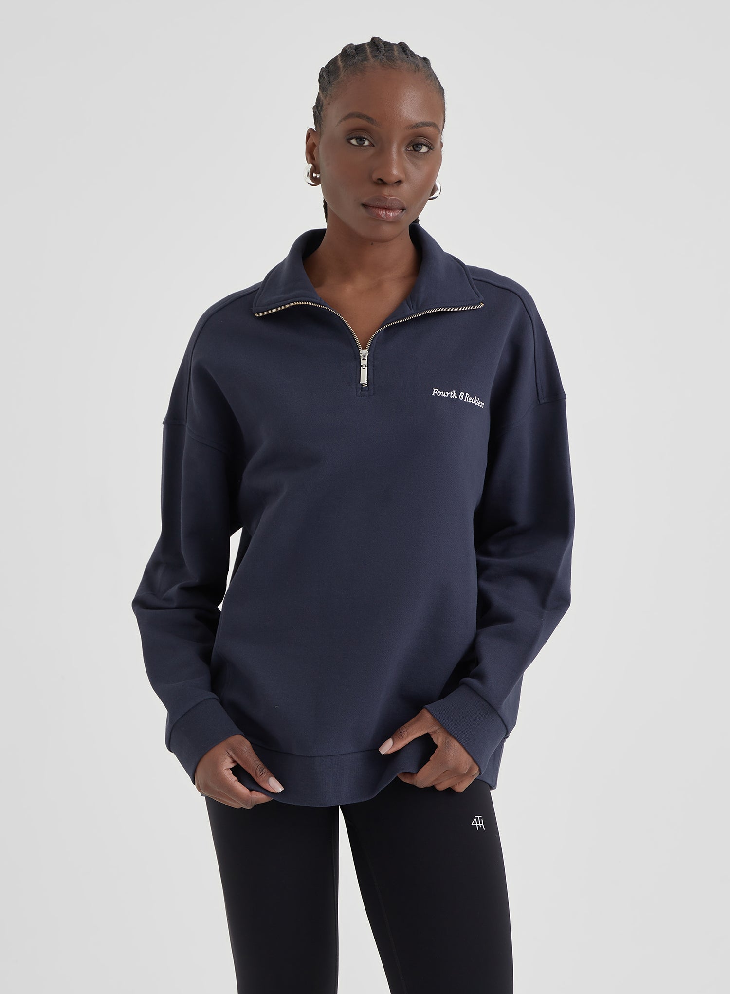 Women s Navy Half Zip Oversized Polo Sweatshirt Marla 4th Reckless