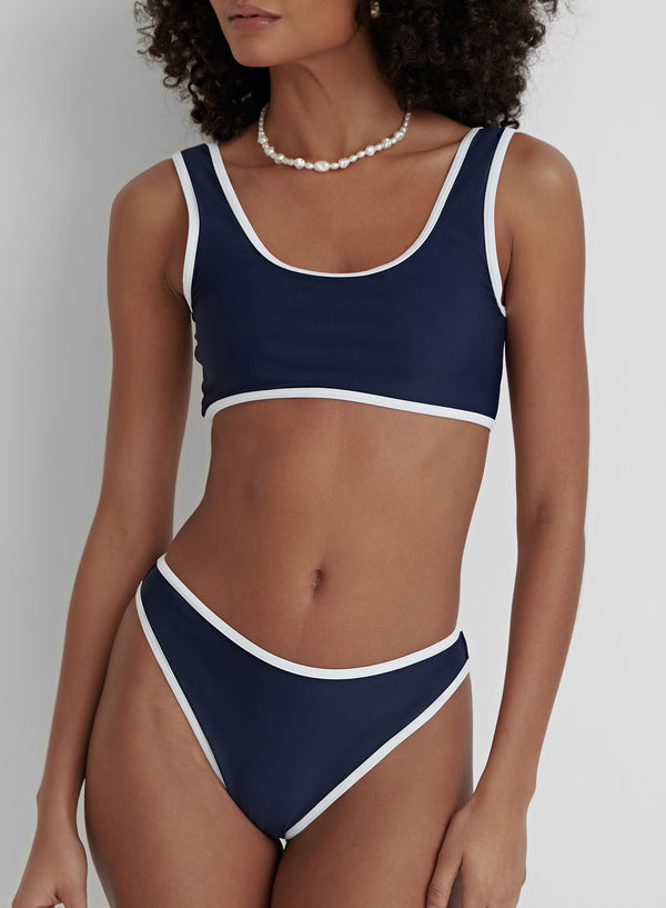 Navy Contrast Trim Bikini Bottom- Florence