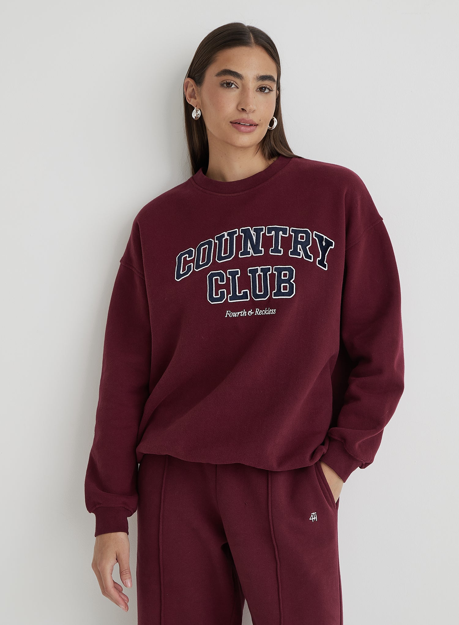 Women's Burgundy Country Club Slogan Classic Longline Sweatshirt