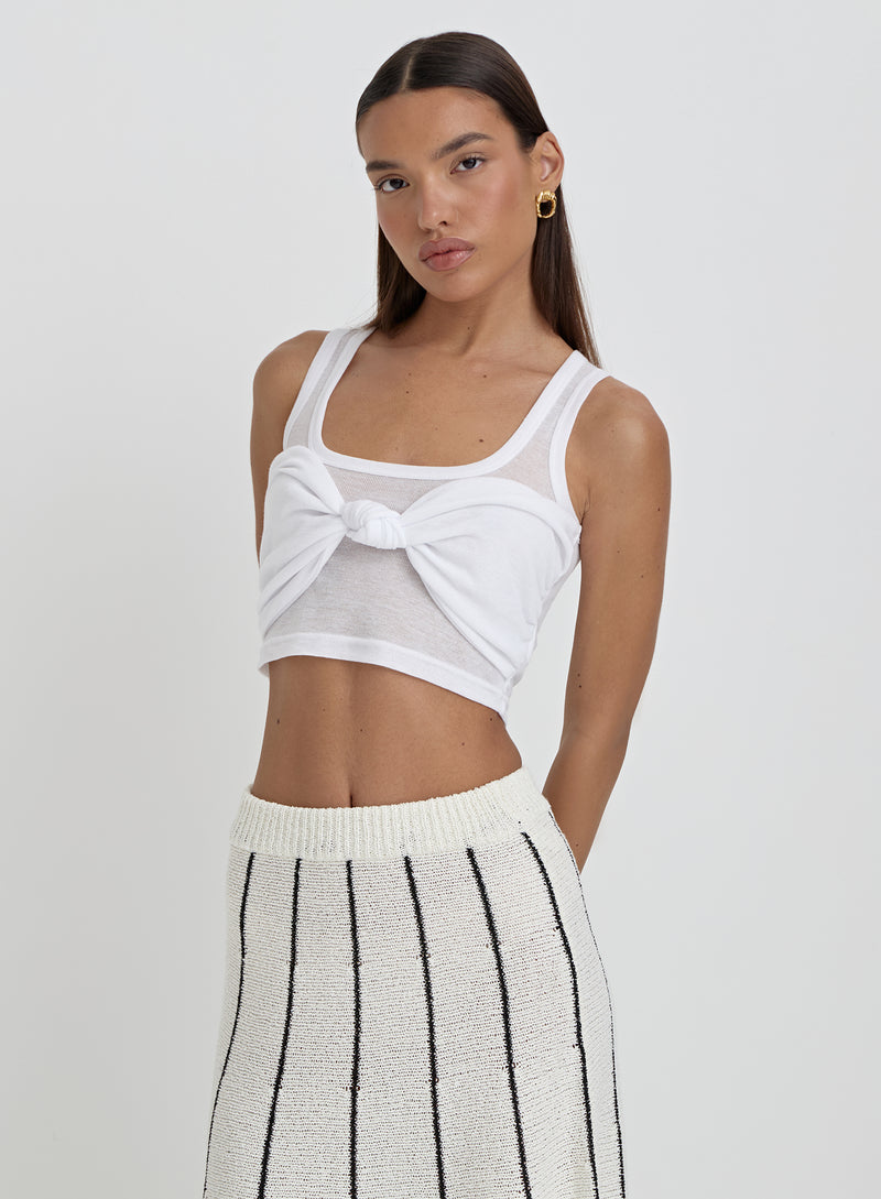 White Knot Front Crop Top- Emi