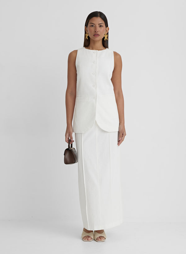White Tailored Longline Waistcoat- Marcallo