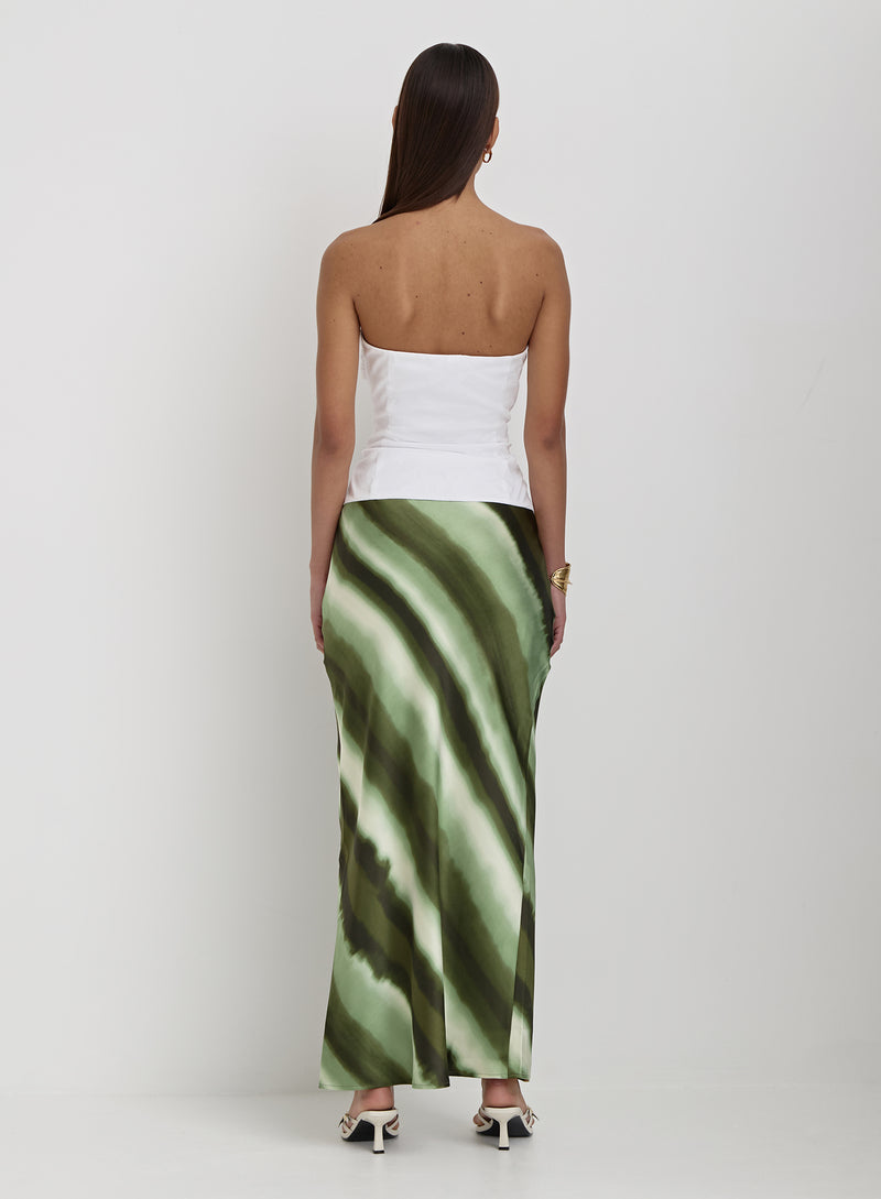 Green Printed Satin Maxi Skirt- Willow