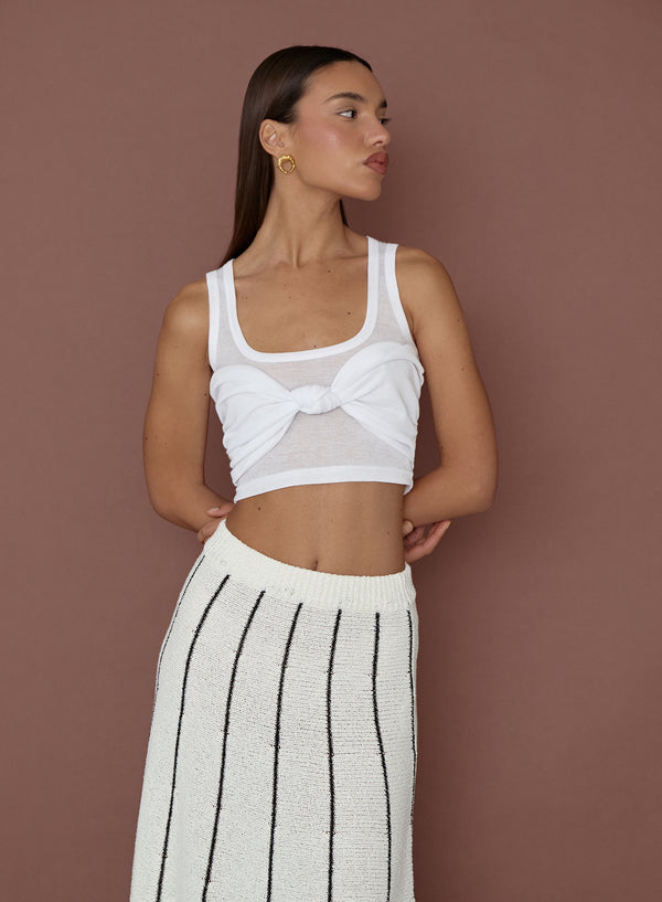 White Knot Front Crop Top- Emi