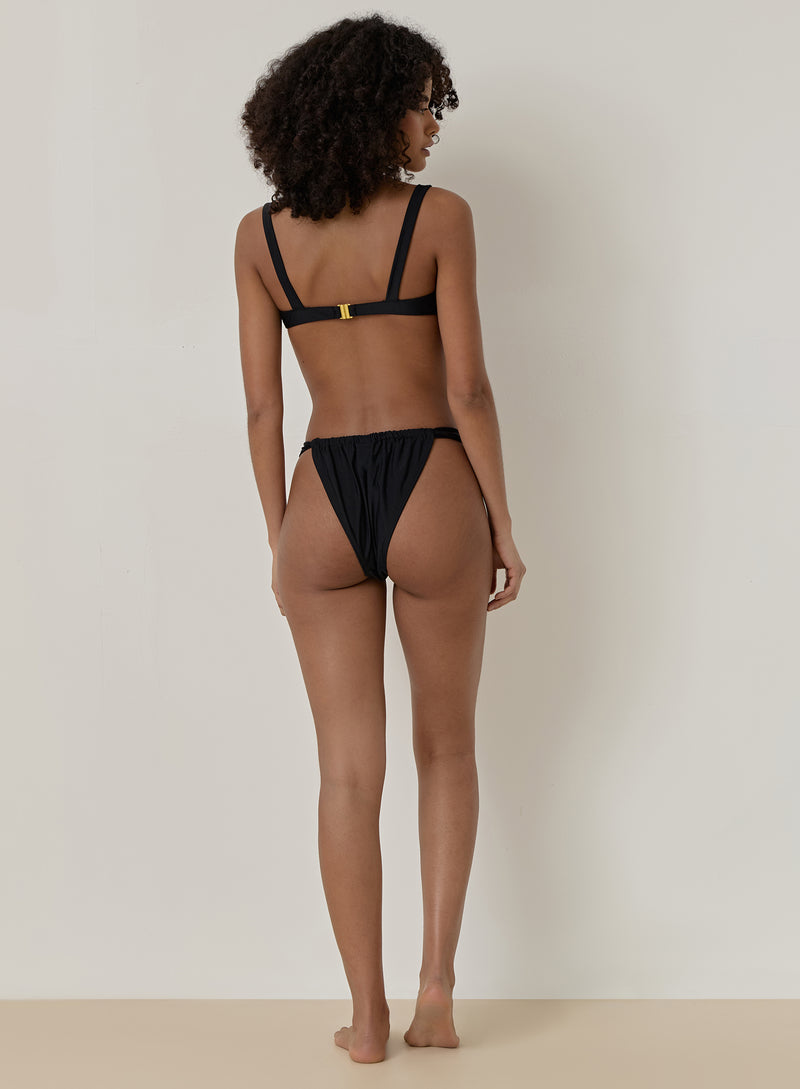 Black Rosette High Leg Bikini Bottom- Monaco