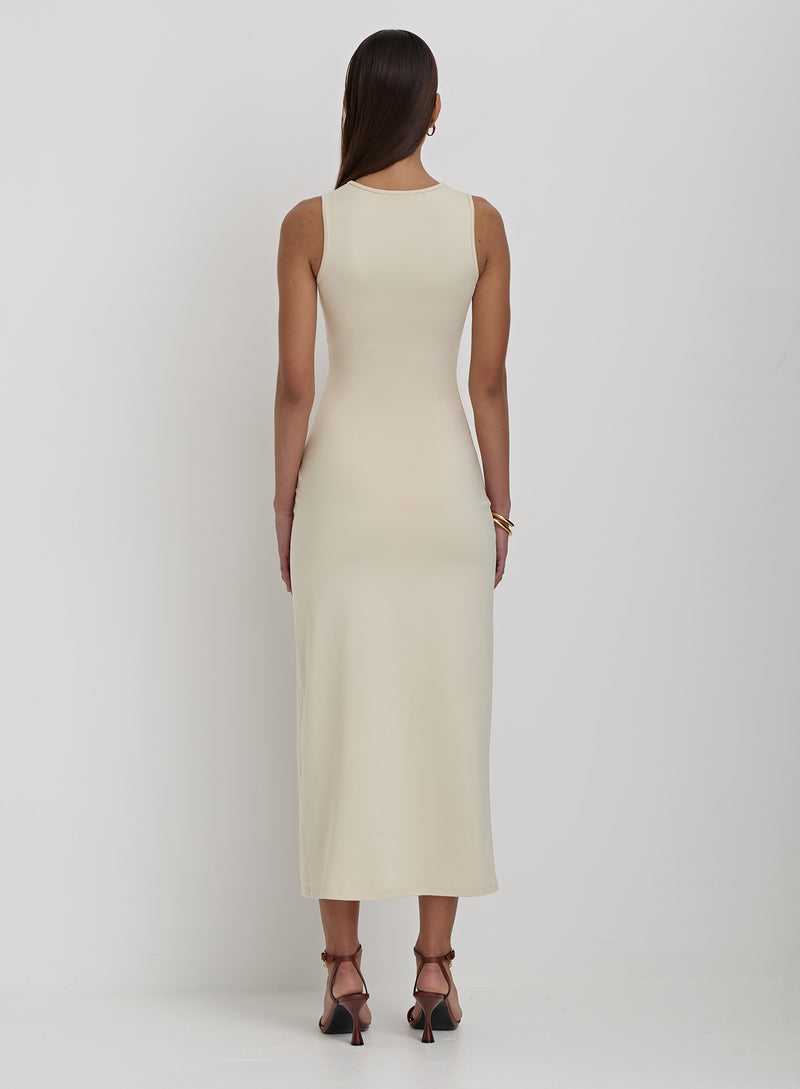 Cream Slinky Side Split Maxi Dress- Lorena