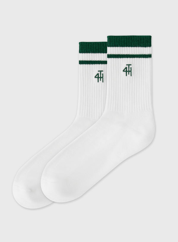 White With Green Trim Fourth Branded Socks