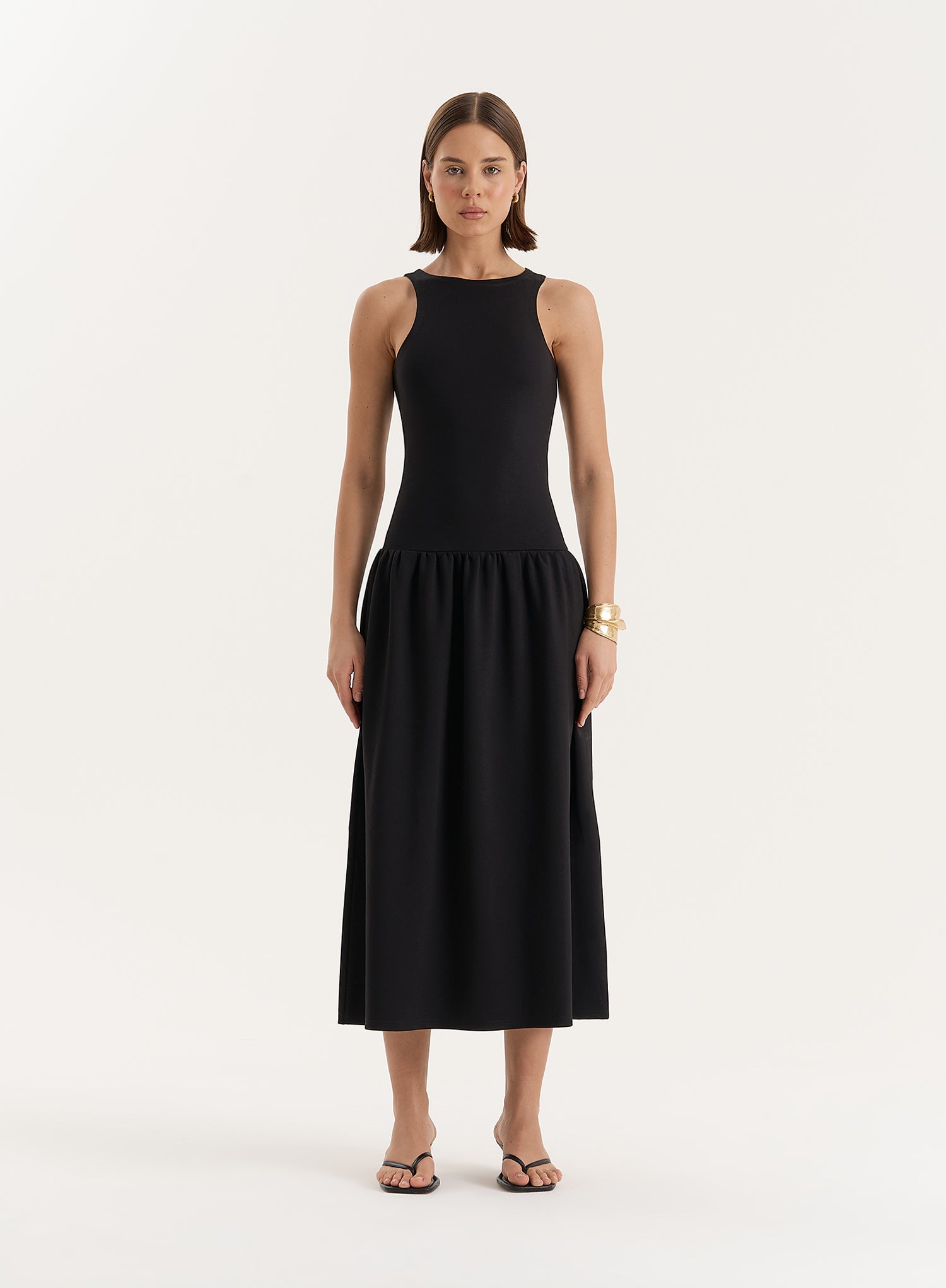 Women's Black Jersey Drop Waist Dress