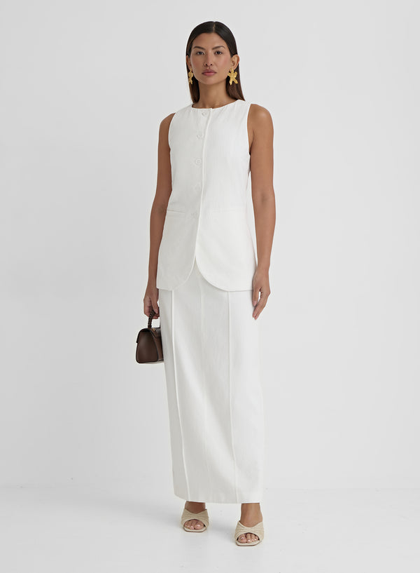 White Tailored Midaxi Skirt- Marcallo