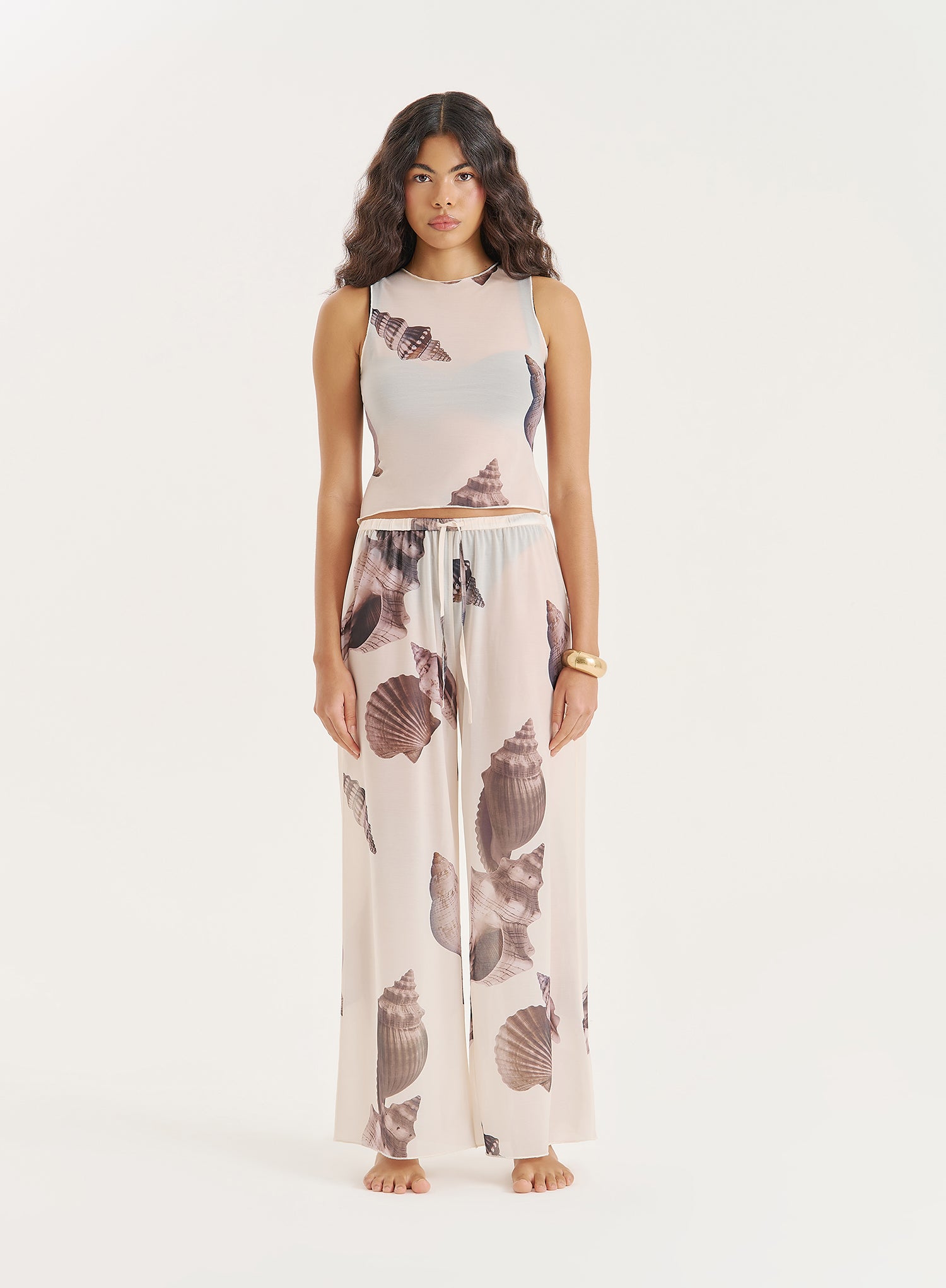 Women's Cream Shell Printed Wide Leg Trouser Oli 4th Reckless