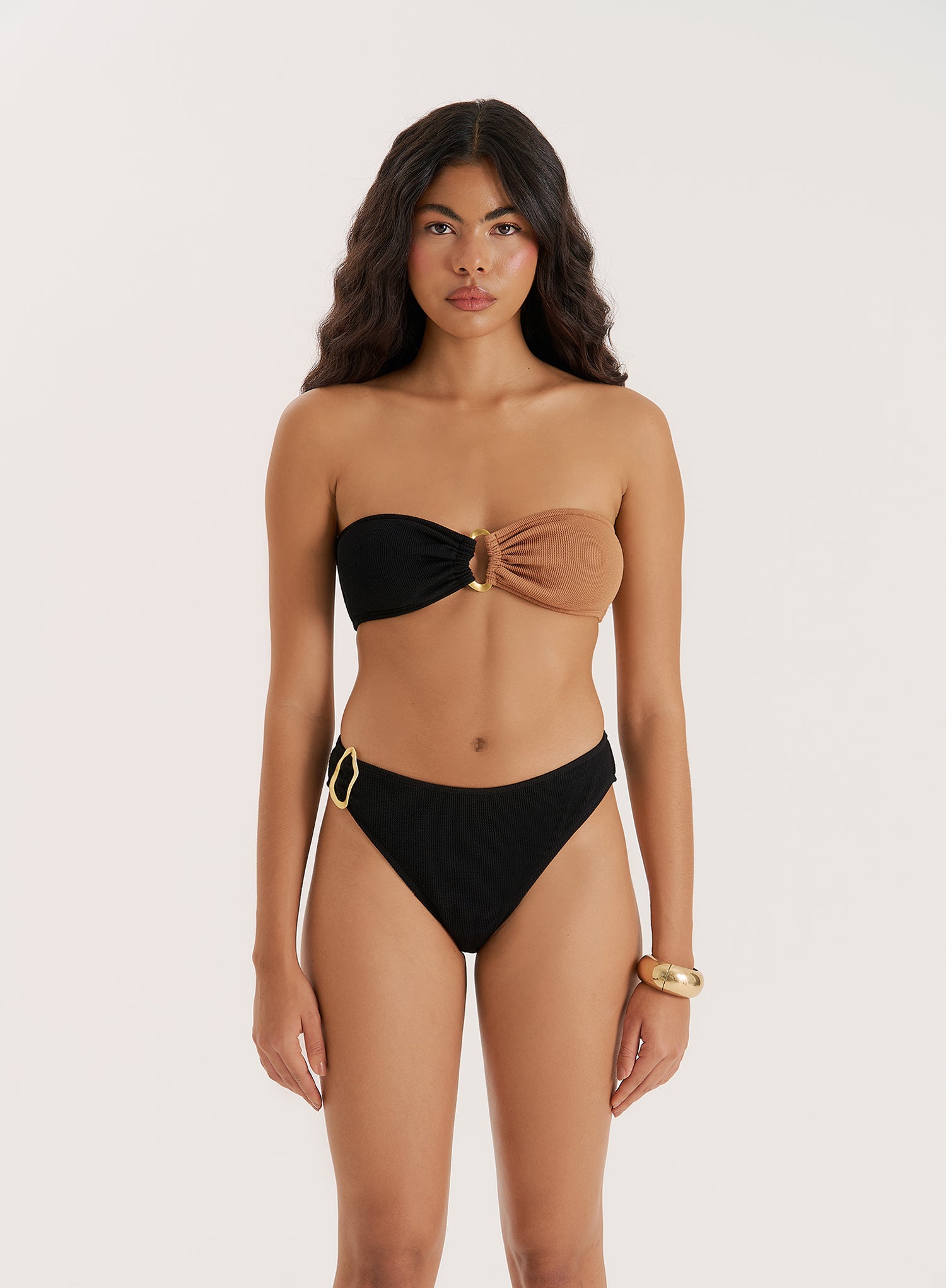 Women's Black and Chocolate Crinkle Bandeau Bikini Top Cecelia