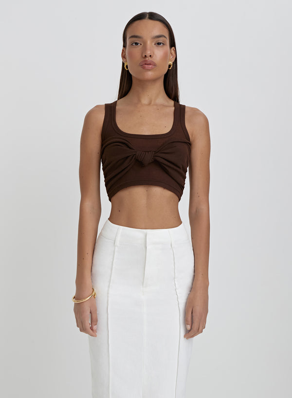 Chocolate Brown Knot Front Crop Top- Emi