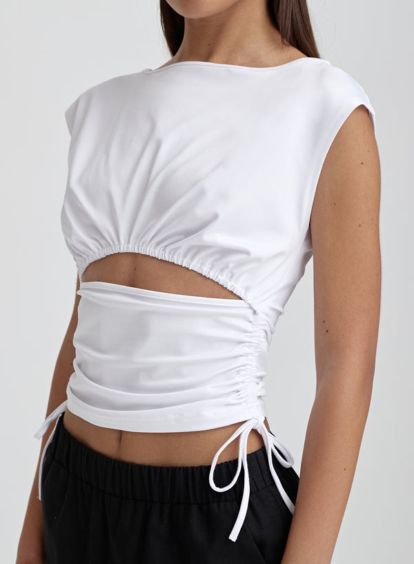 White Ruched Side Cut Out Top- Zami