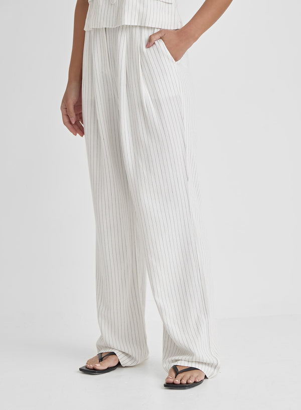White Pinstripe Tailored Trouser- Kadaya