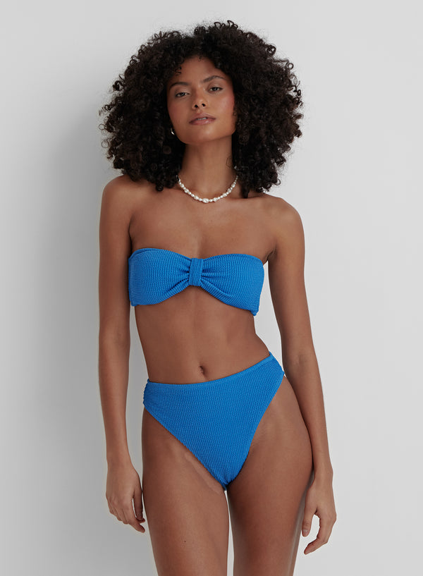 Blue Crinkle High Waisted Bikini Bottom- Capri