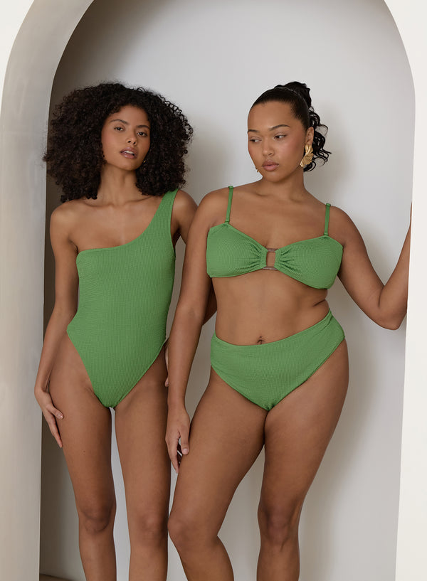 Green Crinkle One Shoulder Swimsuit- Rica