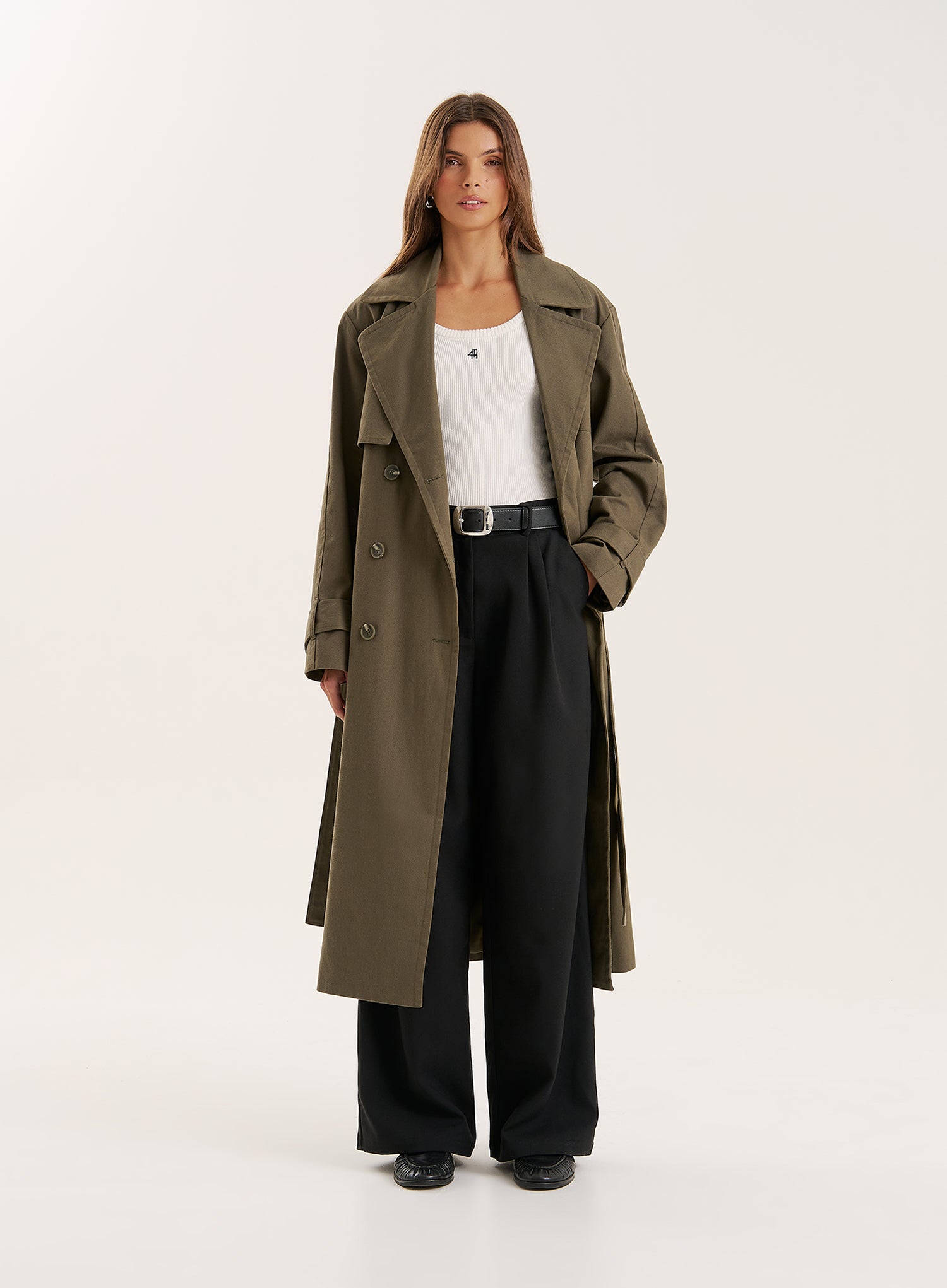 Khaki Belted Trench Coat- Tabi