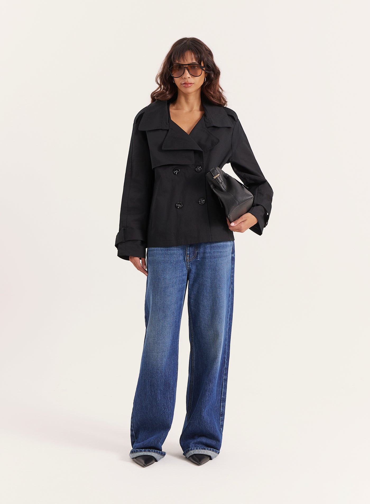 Black Cropped Trench Oversized Coat | Harlia | 4th & Reckless