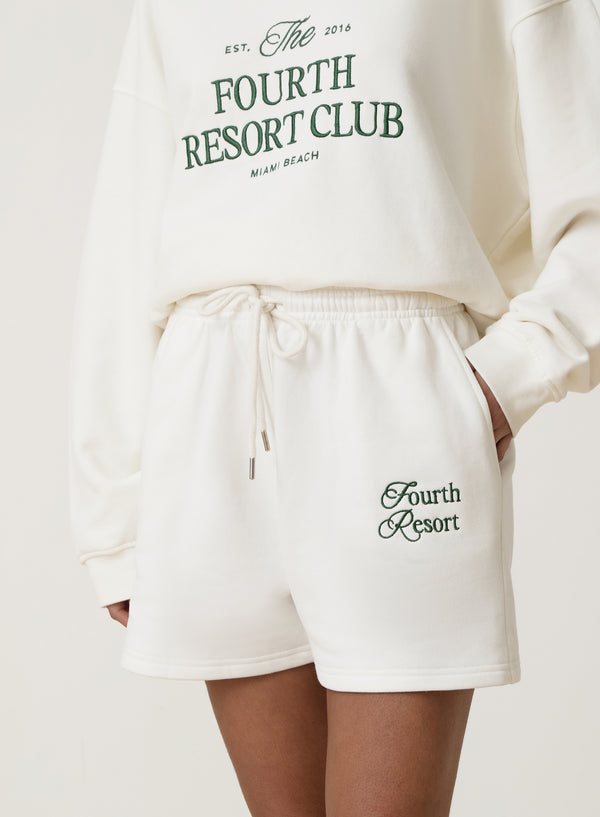 Cream Fourth Resort Slogan Embroidered Short- Mirissa