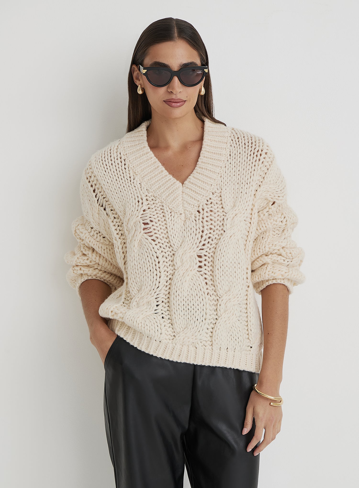 Oversized cream knit jumper best sale