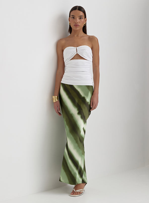 Green Printed Satin Maxi Skirt- Willow