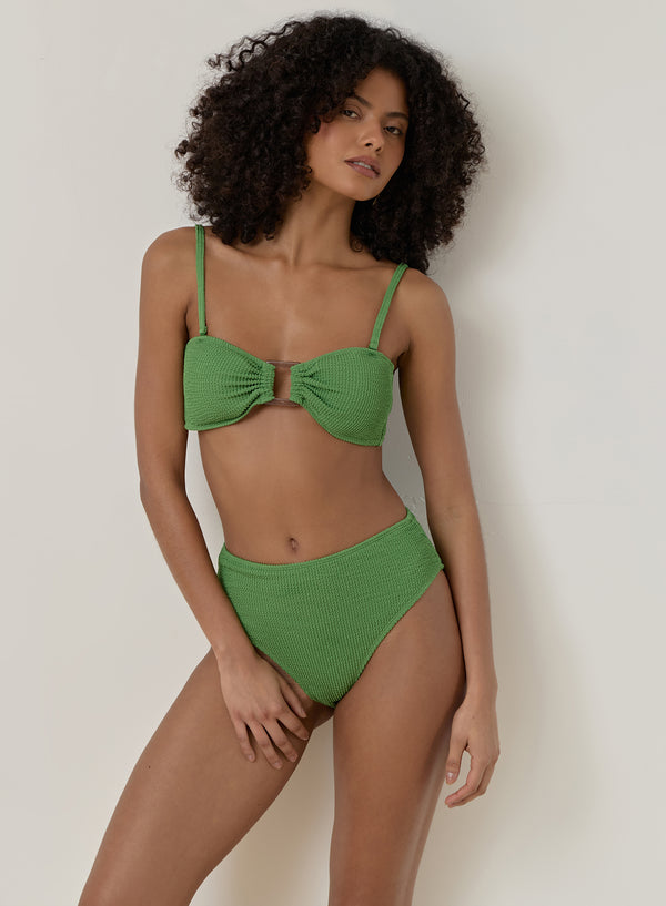Green Crinkle High Waist Bikini Bottom- Lulu