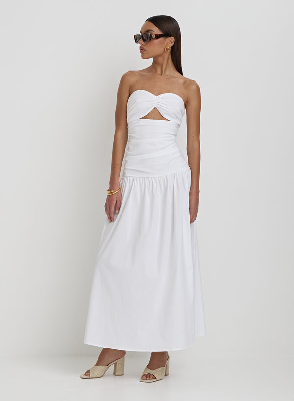 White Maxi Cut Out Detail Bandeau Dress- Lexie