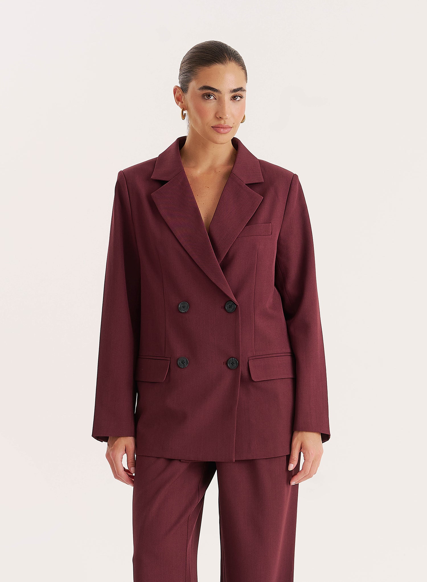 Women's Burgundy Tailored Oversized Blazer Maggie 4th Reckless