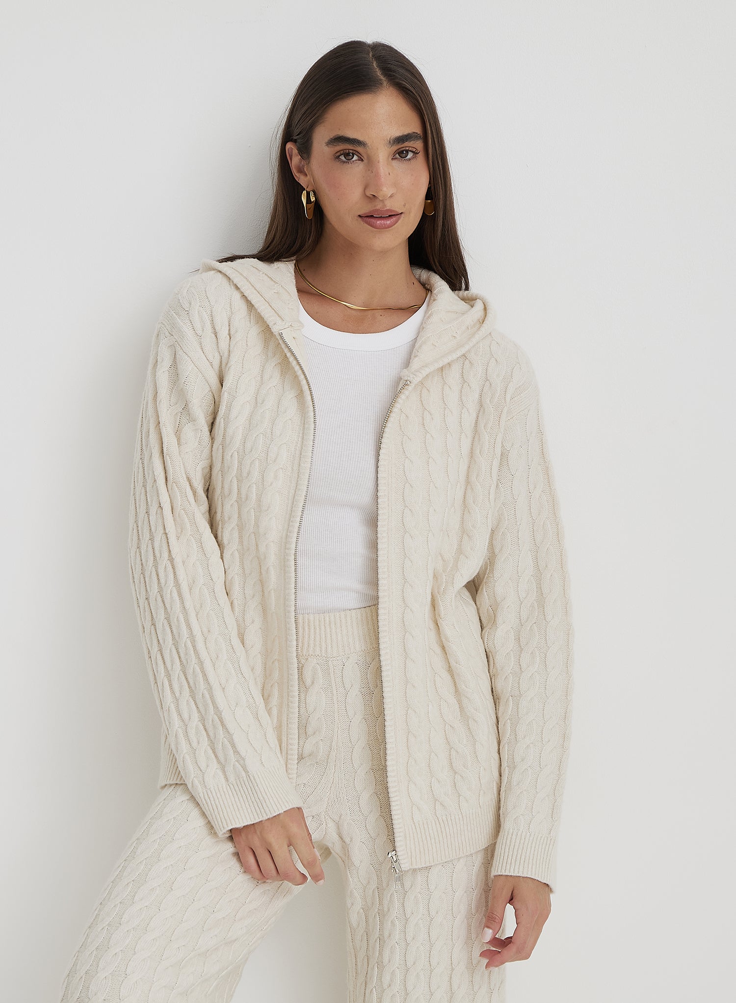 Women's Cream Cable Knit Zip Hoodie Janina 4th Reckless