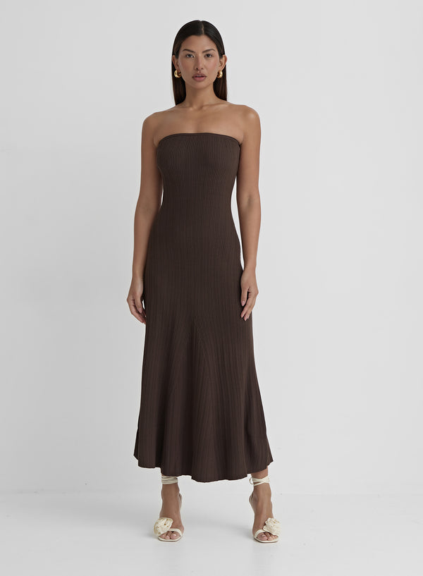 Chocolate Brown Bandeau Knitted Maxi Dress- Henley