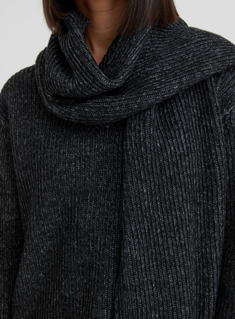 Black Slouchy Knitted Jumper With Scarf - Remy