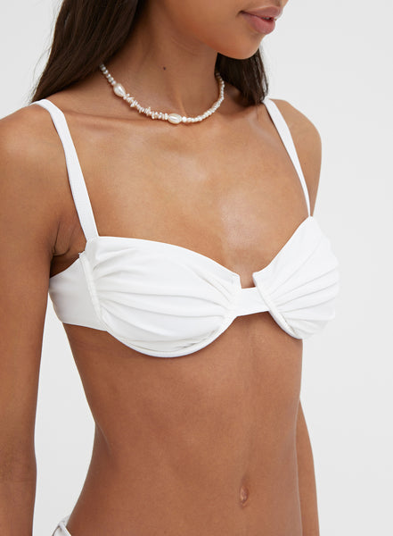 White Luxury Textured Ruffle Bralette Bikini Rush Rush White - Brand Despi