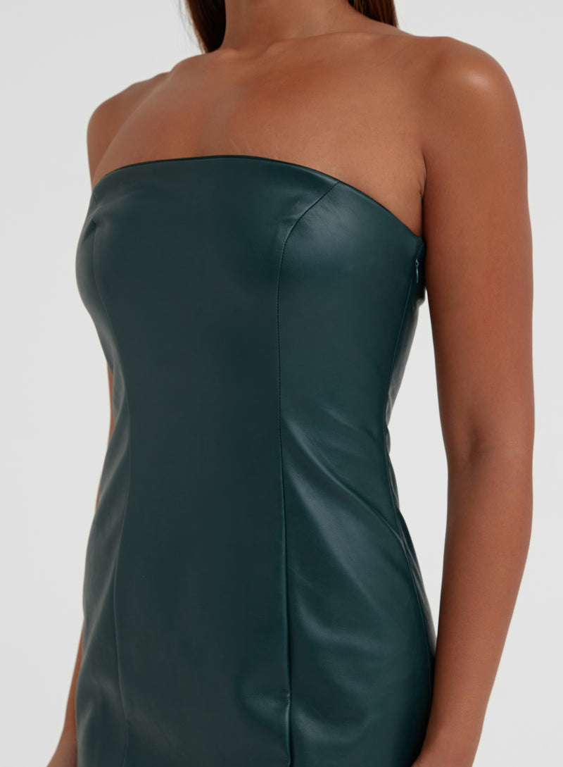 Green Faux Leather Bandeau Midi Dress - Karina