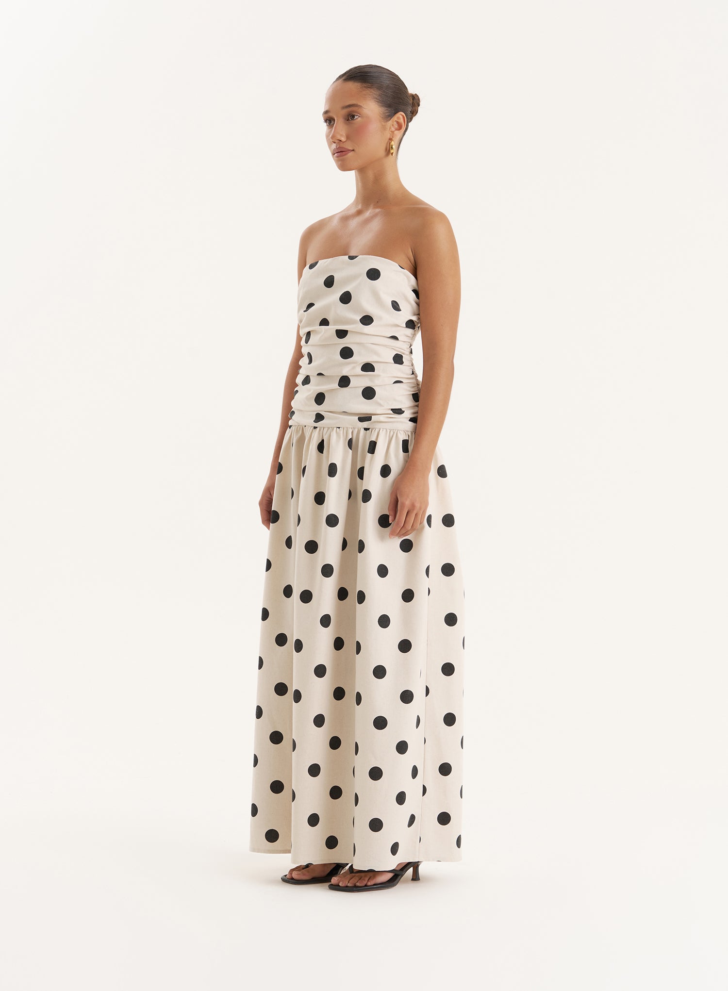 Polka Dot Linen Blend Bandeau Maxi Dress- Brona