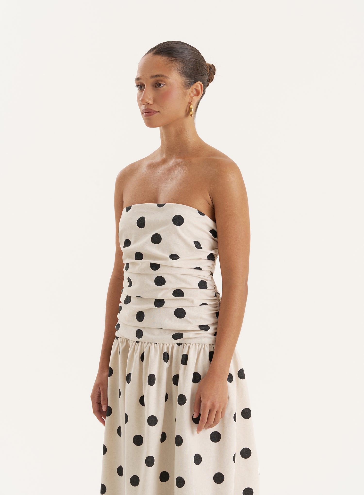 Polka Dot Linen Blend Bandeau Maxi Dress- Brona