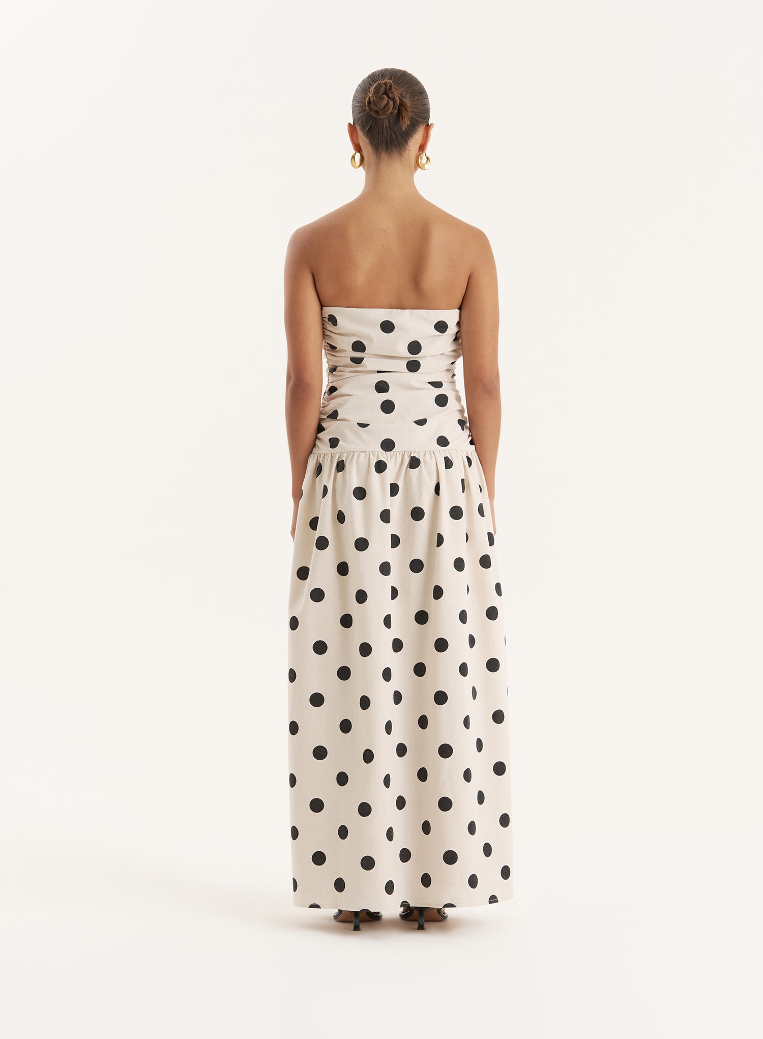 Polka Dot Linen Blend Bandeau Maxi Dress- Brona