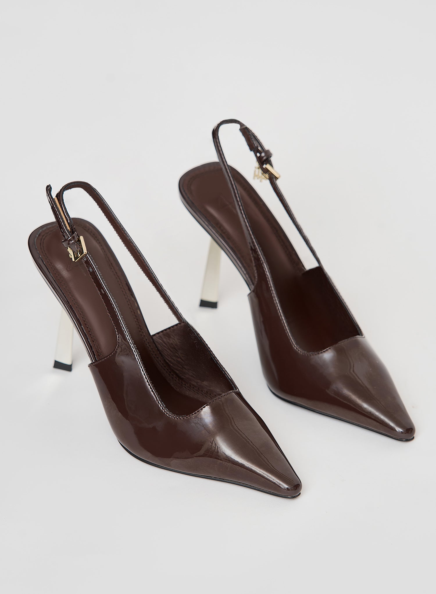 Brown Patent Slingback Contrast Heel- Calabasas