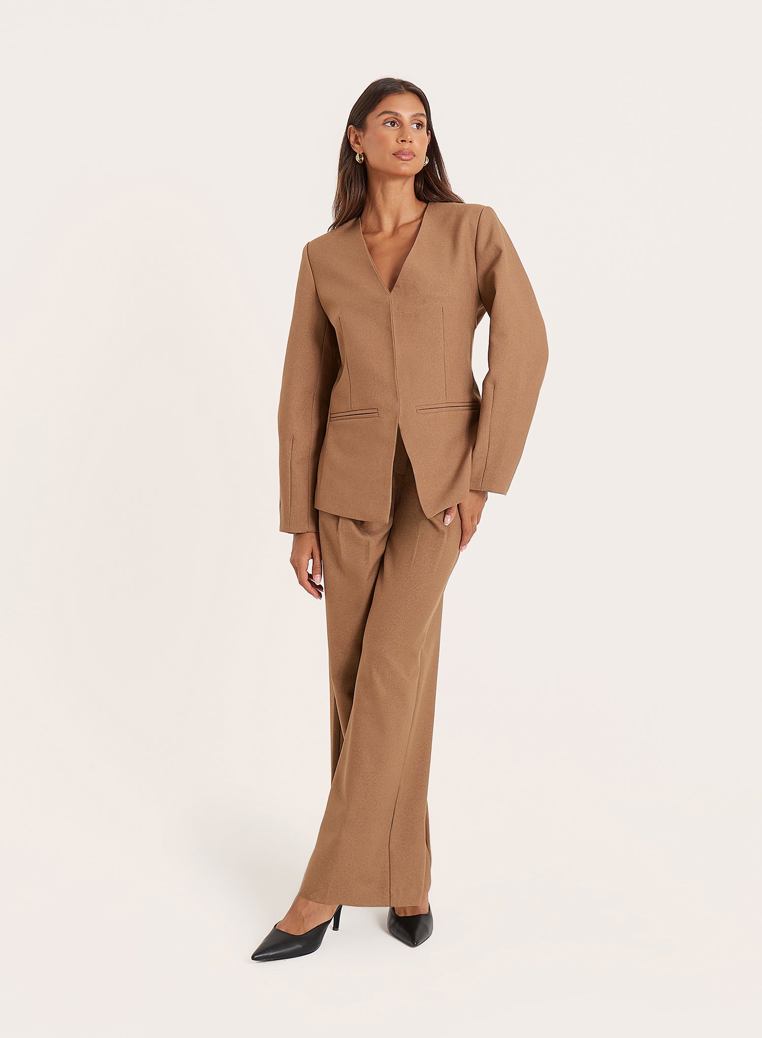 Taupe Cinched Waist Cocoon Sleeve Tailored Blazer