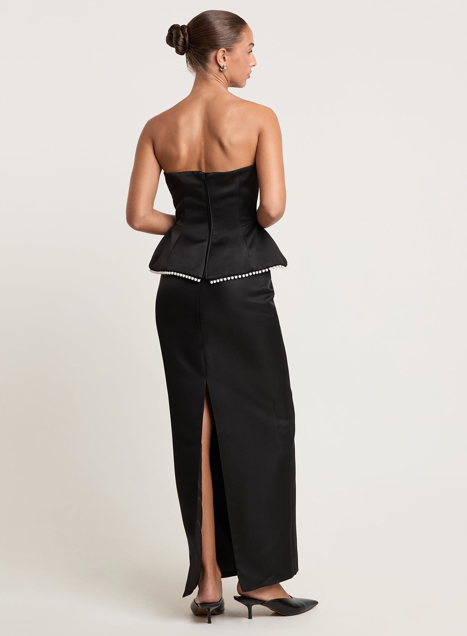 Black Satin Pearl Hem Structured Corset