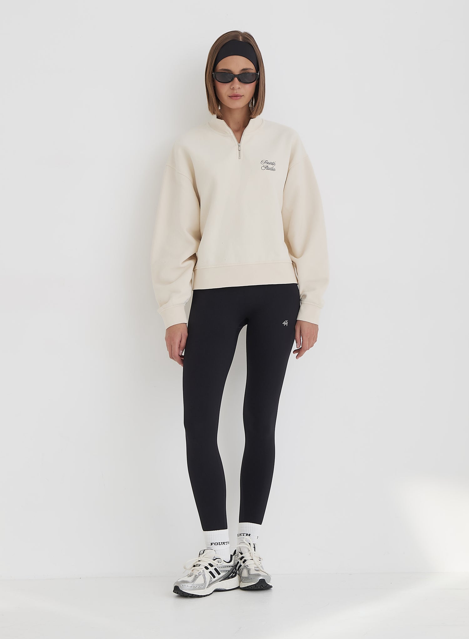 Cream Fourth Branded Half Zip Cropped Sweatshirt- Jacques