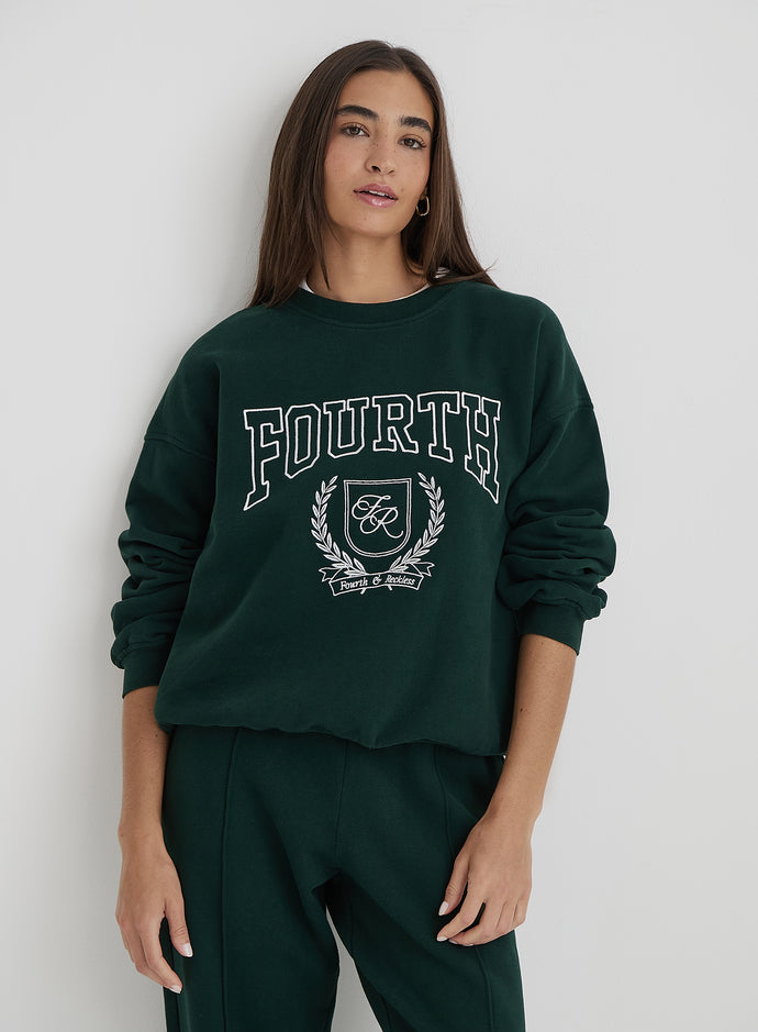 Green Fourth Varsity Relaxed Oversized Sweatshirt- Forrest