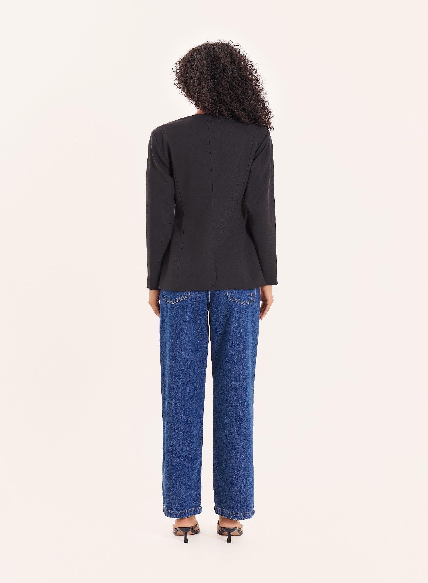 Black Collarless Cinched Blazer