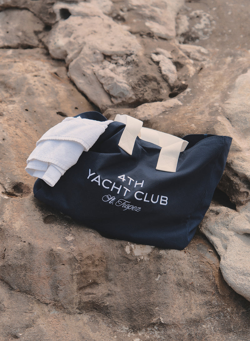 Navy Yacht Club Slogan Tote Bag- Jean