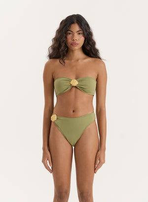 Olive Shell Buckle Bandeau Bikini Top- Tamia