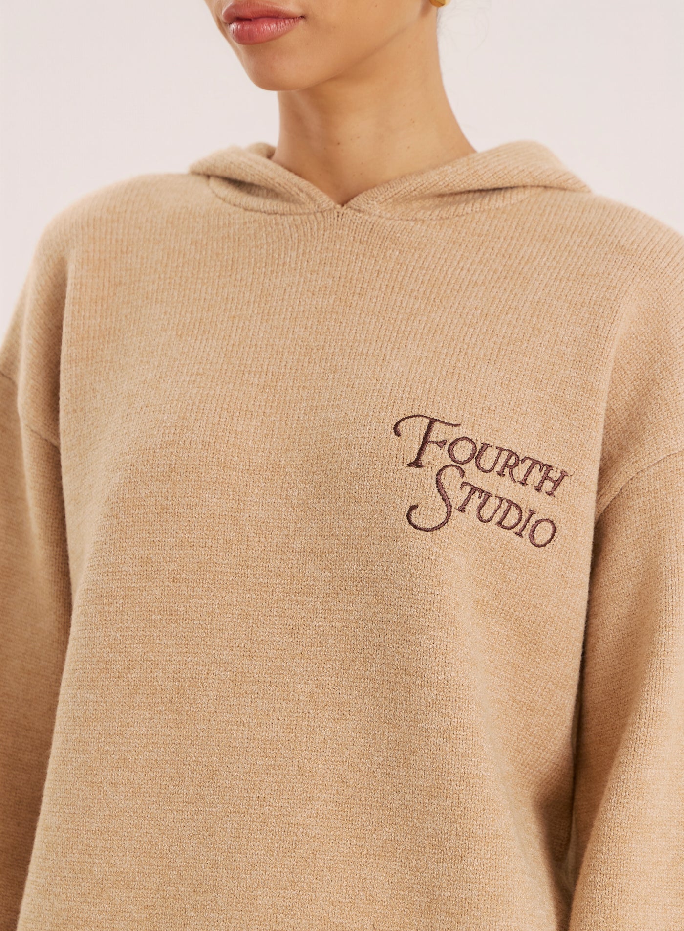 Camel Knitted Fourth Studio Hooded Jumper