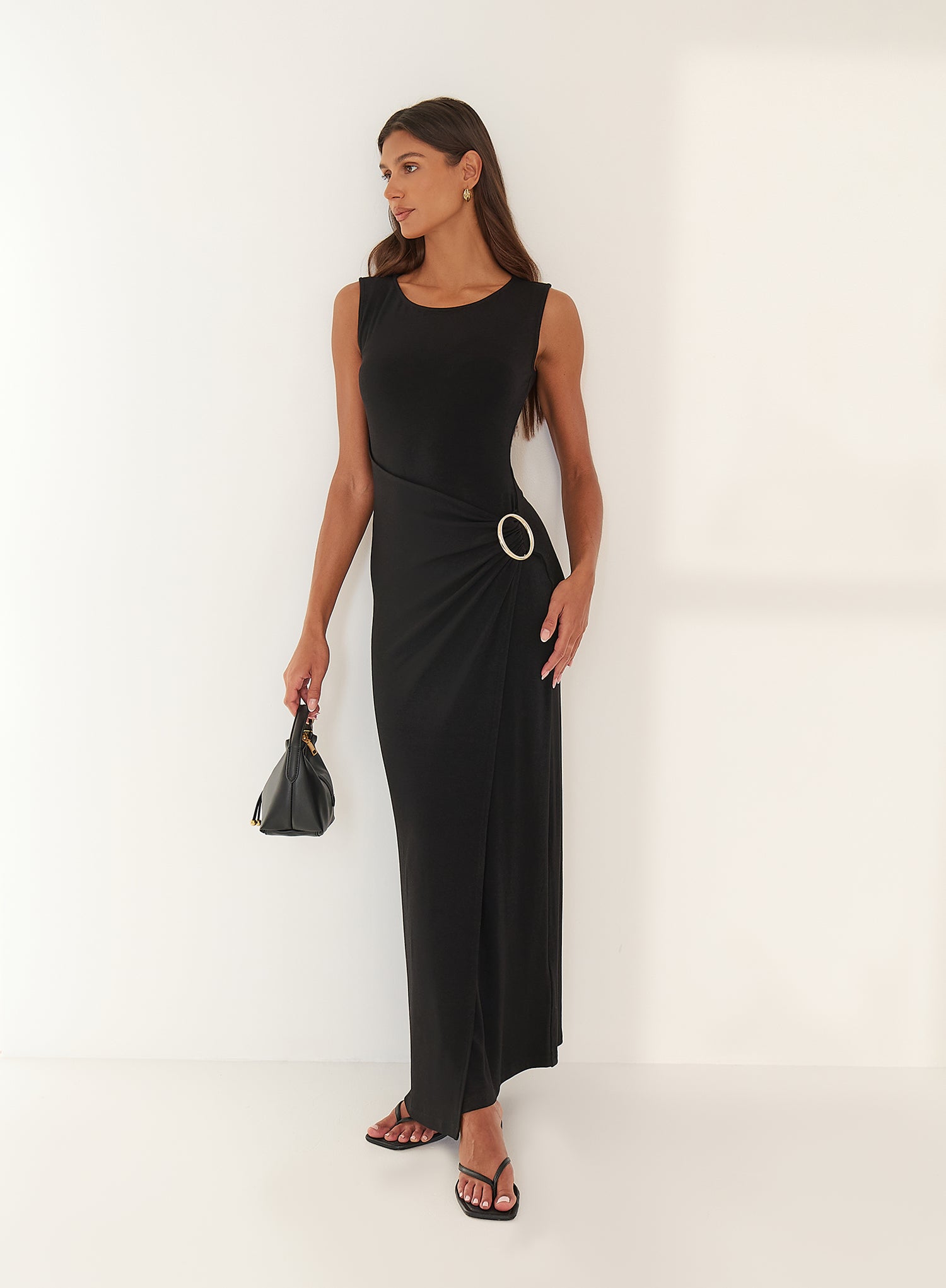 Black Jersey Hardware Sleeveless Maxi Dress