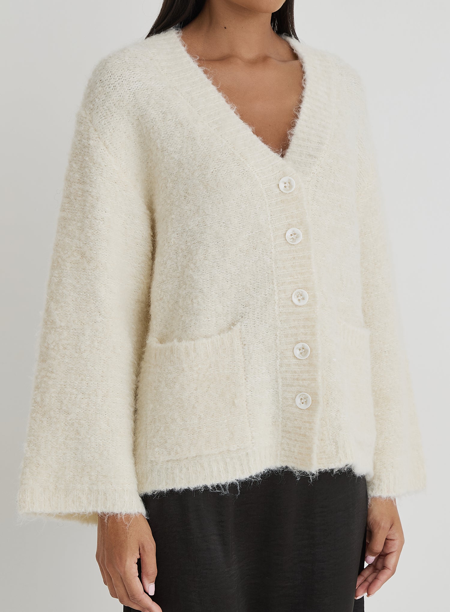 Off White Brushed Knit Cardigan- Lidia