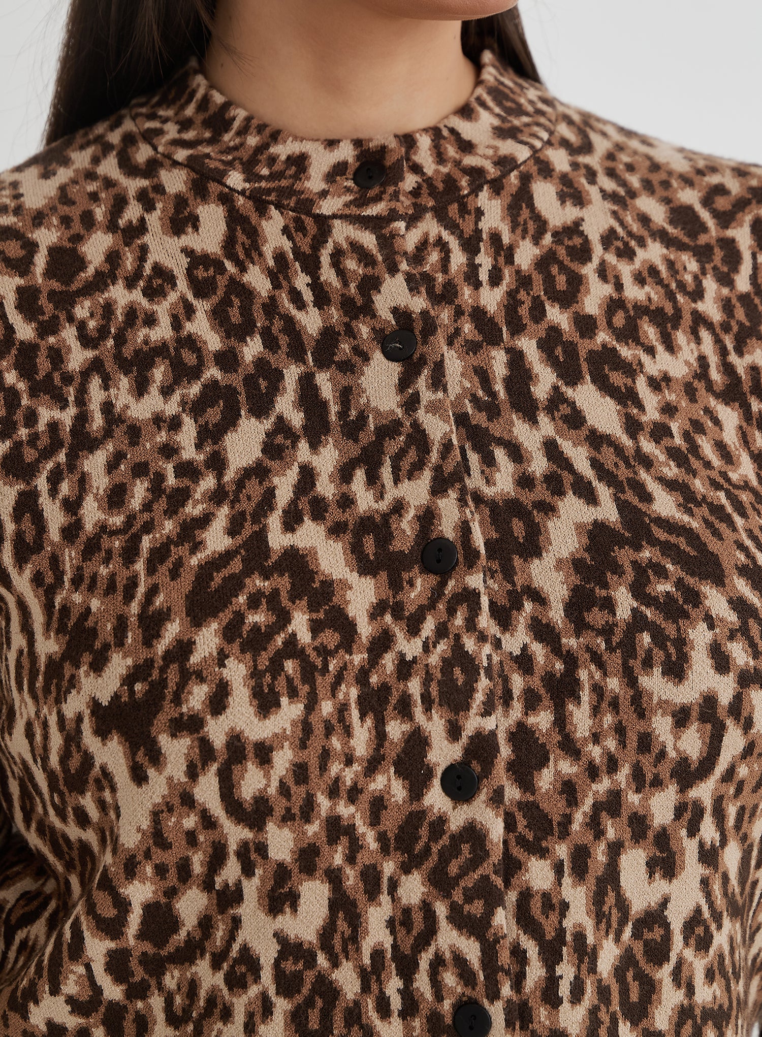 Leopard Print Curve Knitted Cardigan- Drew