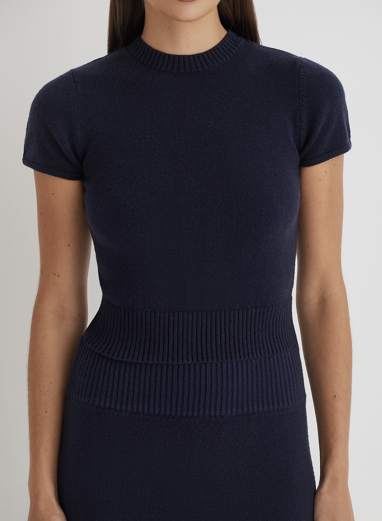 Navy Knitted Short Sleeve Top- Sandi